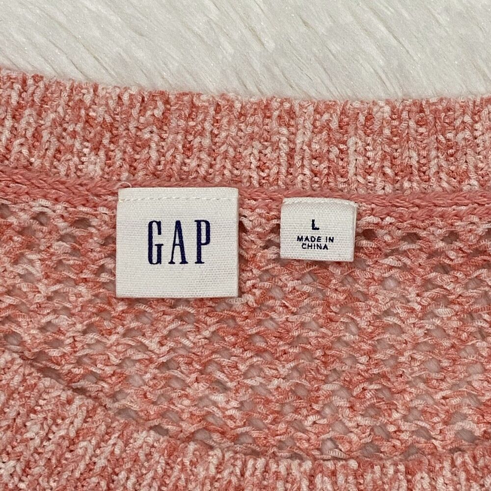 Gap Sweater Size L Spring Loose Knit Pull-Over Coral/White Long Sleeved - Picture 4 of 8